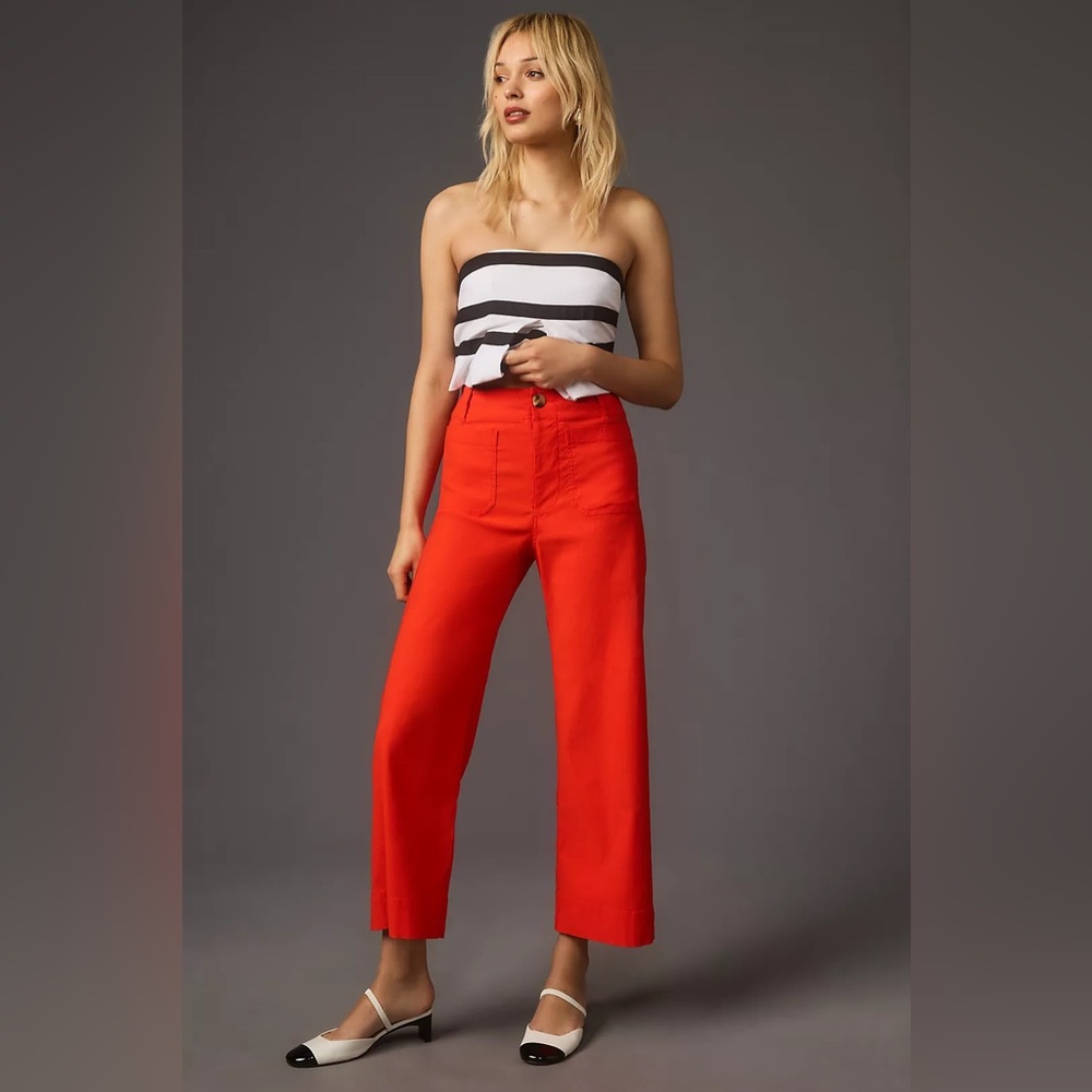 The Colette Cropped Wide-Leg Pants by Maeve in Light Red